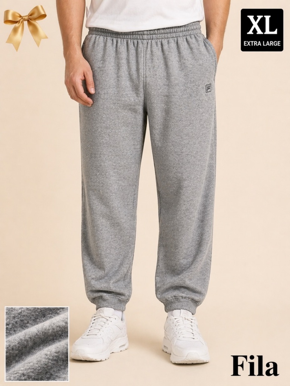 Fila XL Heather Gray Fleece Sweatpants Joggers Elastic Waist